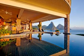 The pool and looking into a guest room at Jade Mountain in St. Lucia 