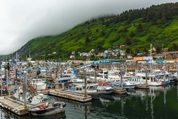 Boats filling a marina in Alaska's Aleutian Islands