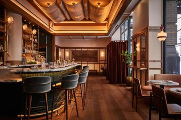 Interior of the bar and dining room at Oiji Mi in New York City