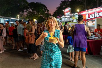 Samantha having laksa at Mindil Beach Sunset Market