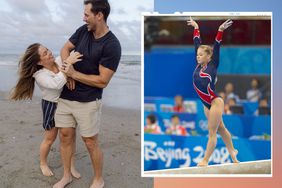 Olympic Gymnast Shawn Johnson and her husband on the beach; Shawn Johnson at the 2008 Olympics in Bejiing 