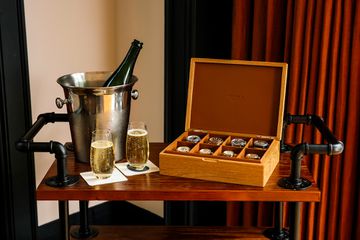 A box of Shinola watches and champagne 