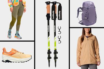 Collage of five hiking essentials we recommend on a white background