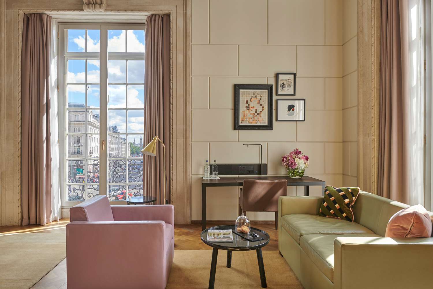 Guest room with city views at the Hotel Cafe Royal
