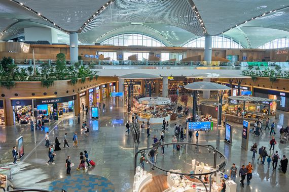Shops and food court at the international airport in Istanbul