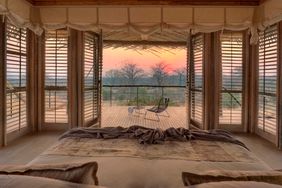 View from guest room of deck at sunset