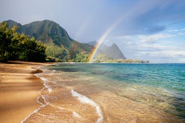 rainbow over Hanalei Beach on Kauai, Hawaii
