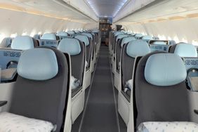 Interior of La Compagnie airplane cabin 