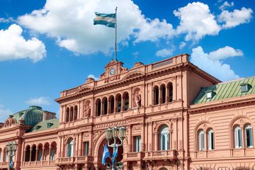 Casa Rosada, office of the president of Argentina located on landmark historic Plaza de Mayo.