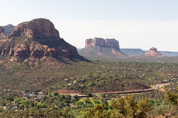View of large red rock formations