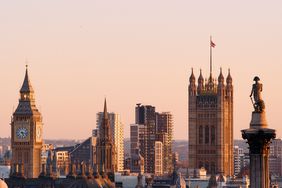 The London skyline at sunset