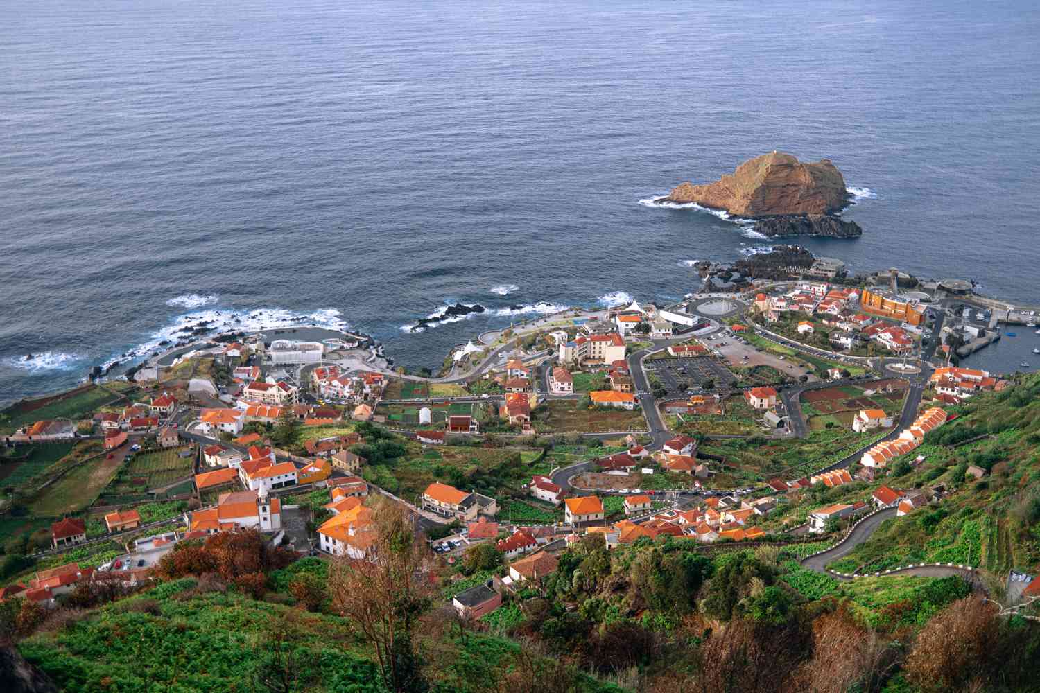 Overlooking a town on the coast of Madiera