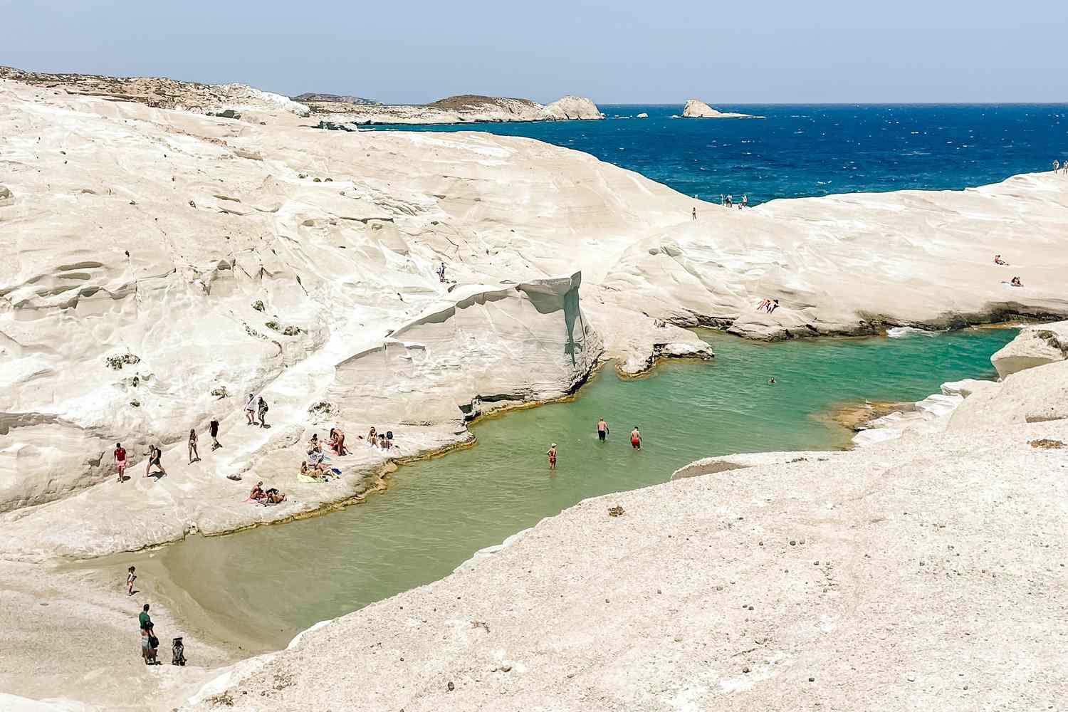 People swimming in a lagoon on Crete
