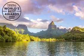 Mt Rotui and Opunohu bay at sunset, Moorea, French Polynesia