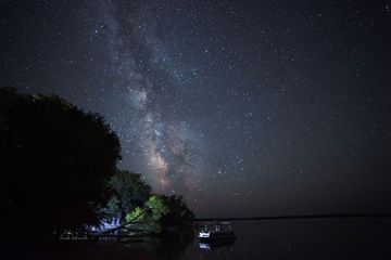 Starry milky way over the water at the Nebraska Star Party