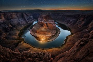 Scenic view of Horseshoe Bend against star field at night