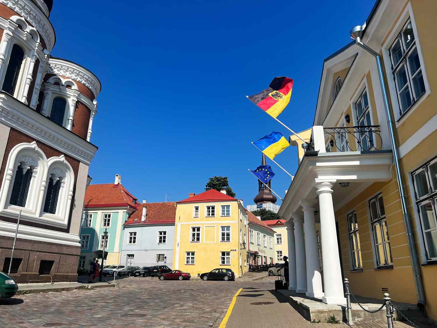 Colorful buildings and flags in Old town