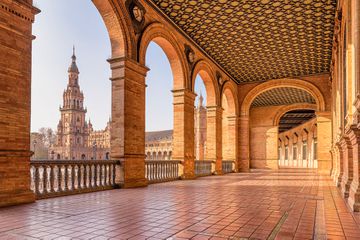 Scenic view of Plaza de España in Seville, Spain
