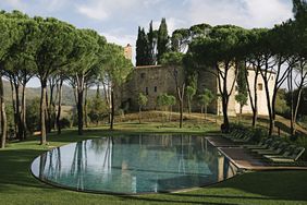 A pool on the grounds of an estate hotel in Umbria, Italy