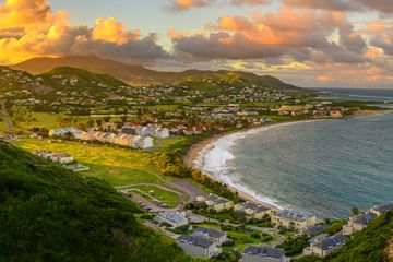 Panorama of Saint Kitts and its capital Basseterre during sunset