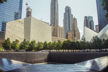 9-11 Memorial with view of skyline