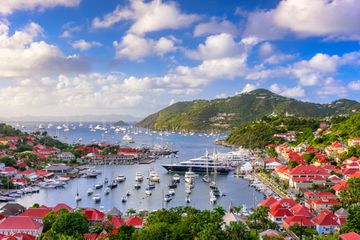 View from up high of the St Bart's harbor
