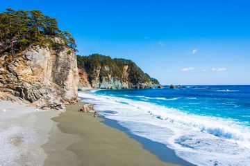 Beach in Taro along the Michinoku Coastal Trail in Tohoku, Honshu, Japan