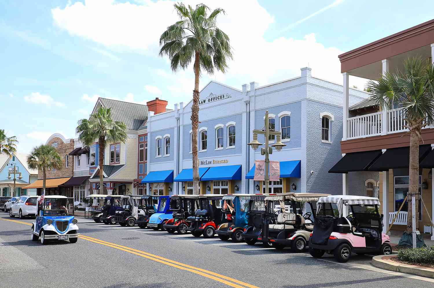 Golf carts on the street in The Villages, Florida