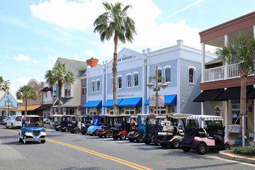 Golf carts on the street in The Villages, Florida