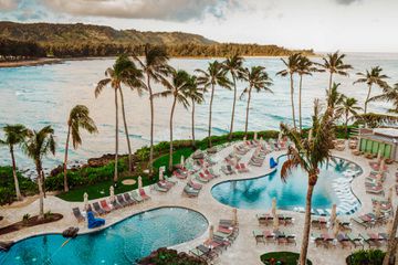 Aerial shot of pool area at Turtle Bay Resort