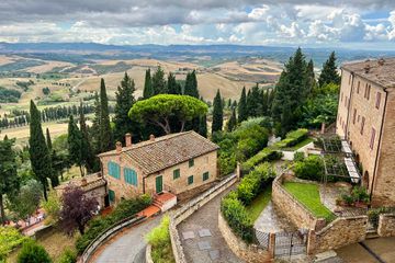 Aerial view of the medieval village of Castelfalfi in Tuscany, Italy 