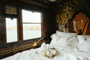 View of a European cityscape from on board the Venice Simplon Orient Express