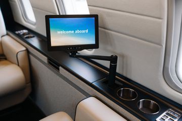 Private business jet interior control panel monitor and multimedia screen