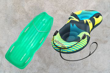Two Sleds arranged on a grey background