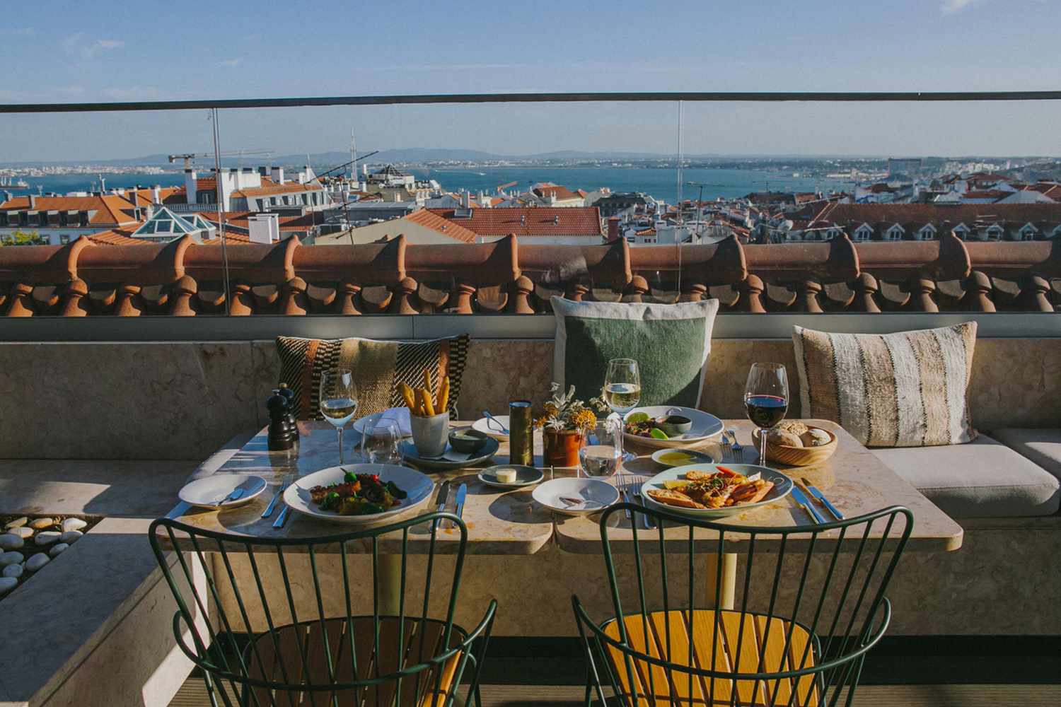 Rooftop dining with a view of Lisbon from The Lumiares