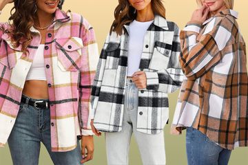 AUTOMET Womens Casual Plaid Shacket Button Down Long Sleeve Shirt