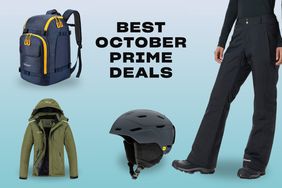 Collage of ski and outdoor gear we recommend with the text 'best October prime deals'