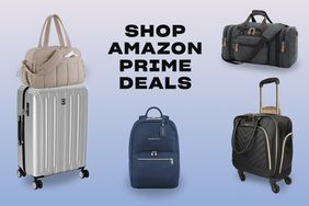 Collage of luggage we recommend with the text 'Shop Amazon Prime Deals'