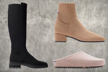 Collage of different shoes from Rothy's footwear that we recommend on a gray background