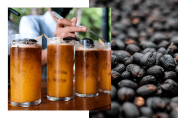 Coffee drinks on ice and roasted coffee beans in Costa Rica